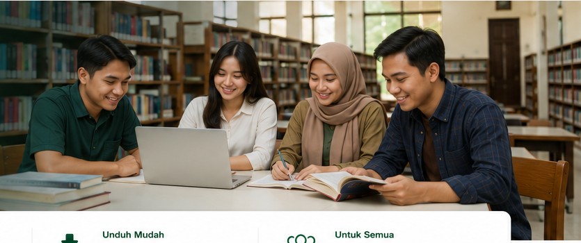Mahasiswa belajar di perpustakaan